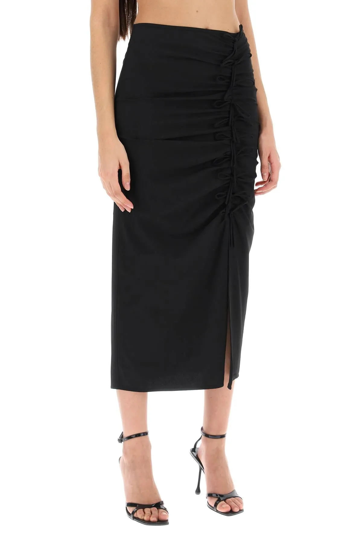 midi skirt with ornamental bows F8676 BLACK