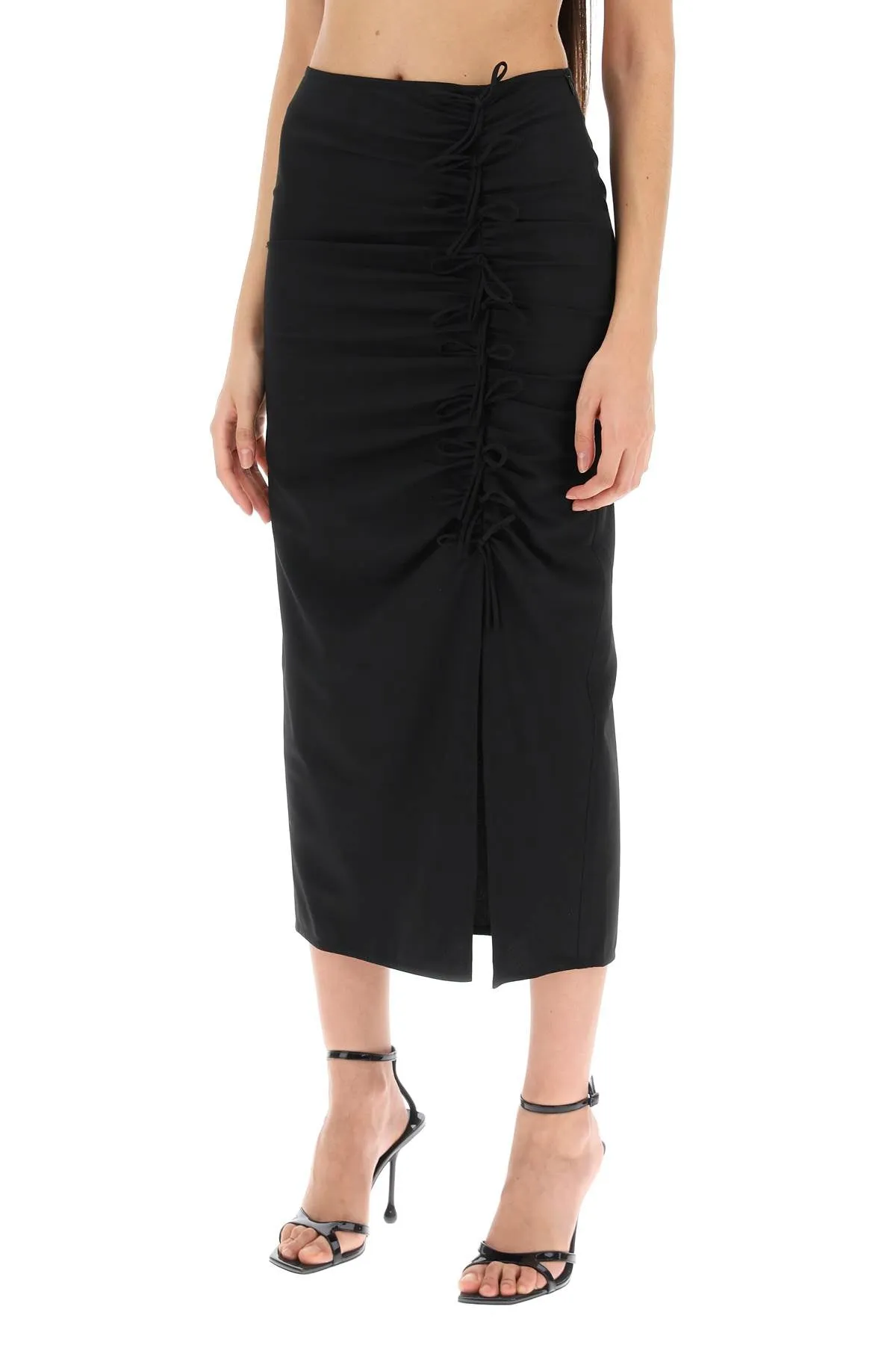 midi skirt with ornamental bows F8676 BLACK