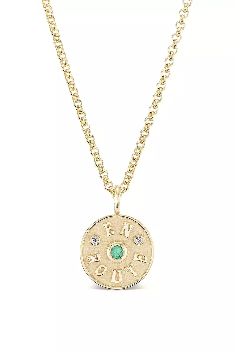 Mini En Route Charm - Emerald 14k Yellow Gold