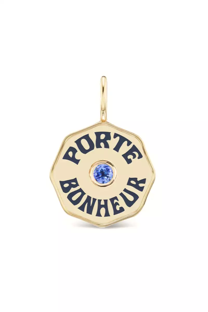 Mini PB Charm Birthstone - Tanzanite Blue Enamel 14k Yellow Gold