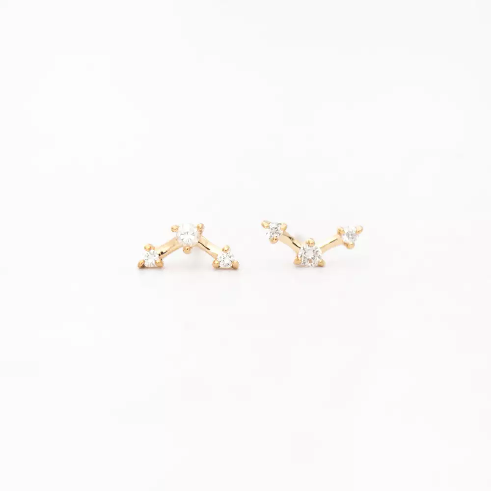 Mini Three-Step Point White Diamond Earrings