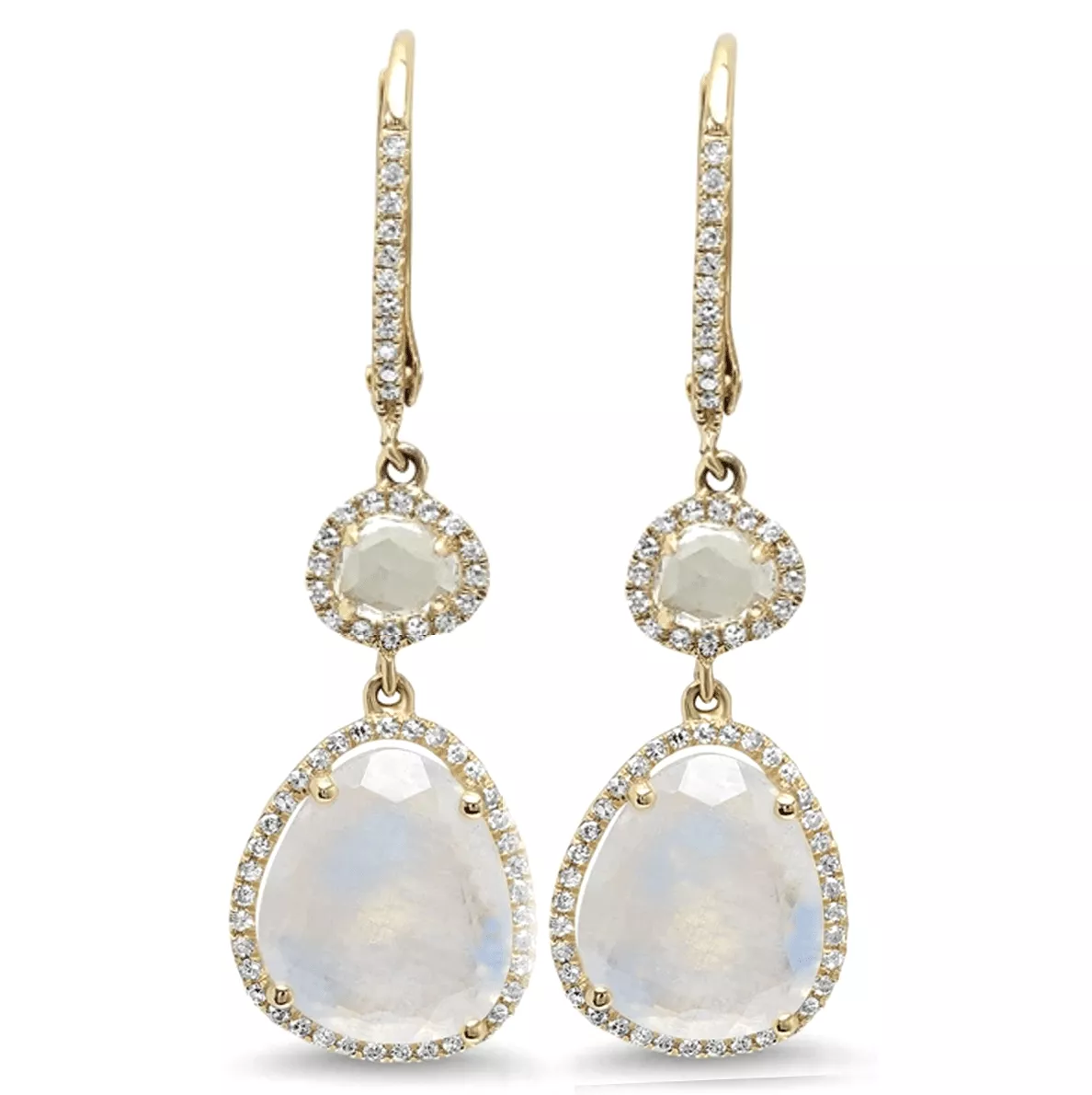 Moonstone and Diamond Drop Hoop Earrings