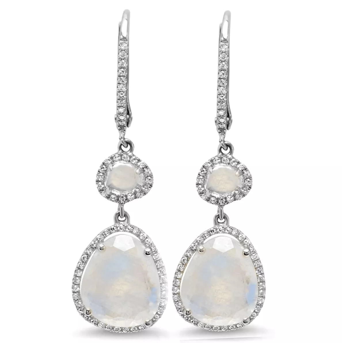 Moonstone and Diamond Drop Hoop Earrings