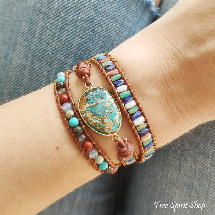 Natural Turquoise & Jasper Wrap Bracelet