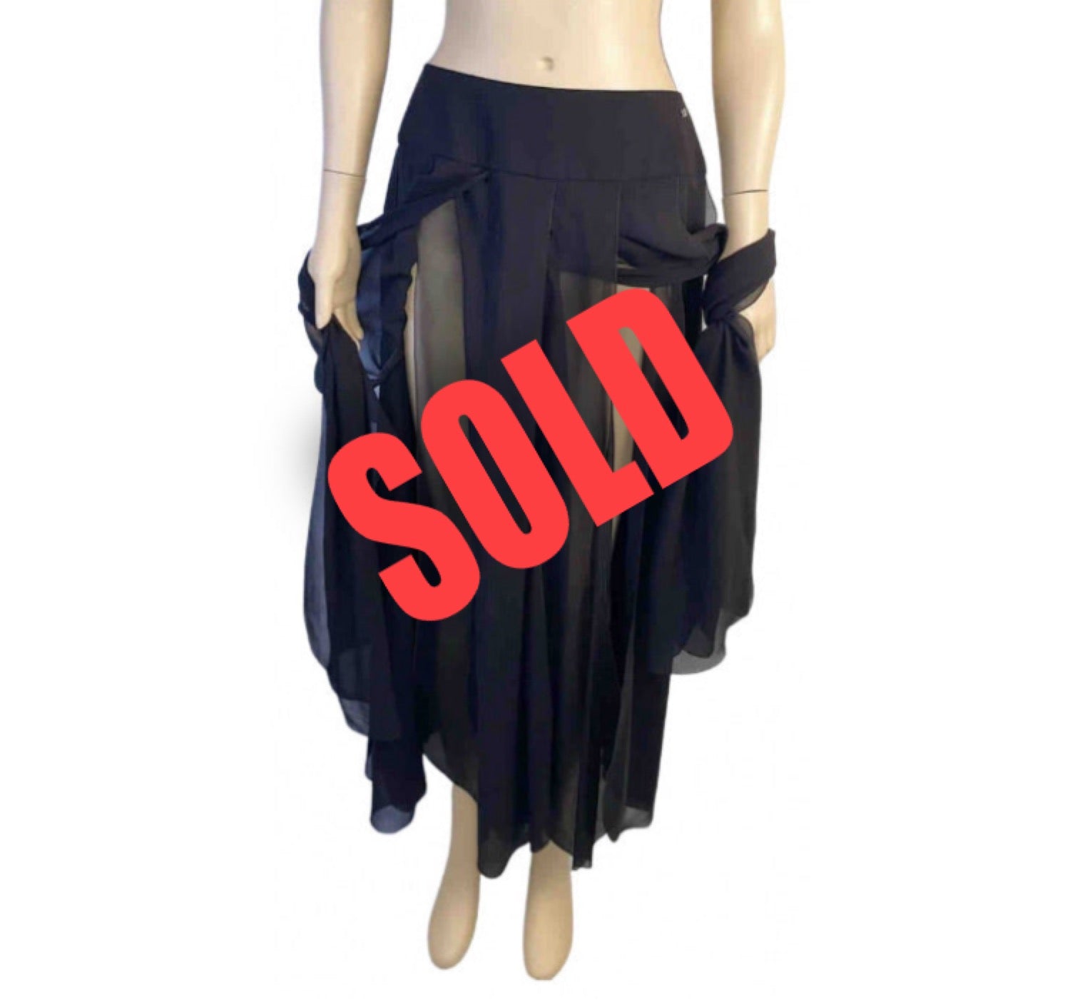 NWT Chanel 00S, 2000 Summer black long chiffon skirt FR 40