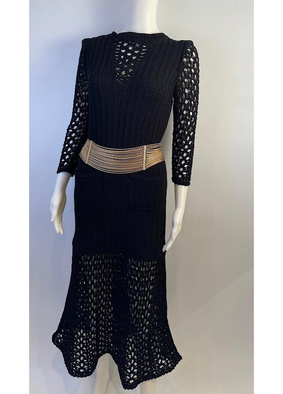 NWT Chanel 14P 2014 Spring Black Maxi Crochet Dress FR 38