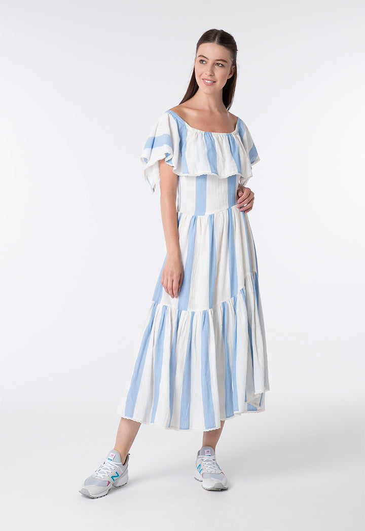 Off Shoulder A-Line Striped Dress