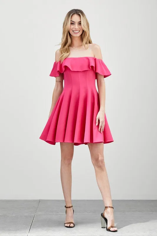 Off Shoulder Ruffle Baby Doll Mini Dress