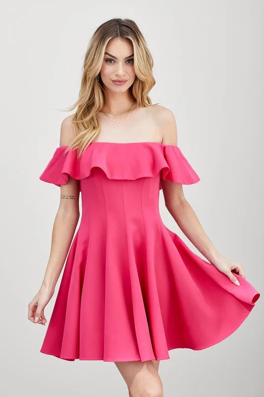 Off Shoulder Ruffle Baby Doll Mini Dress