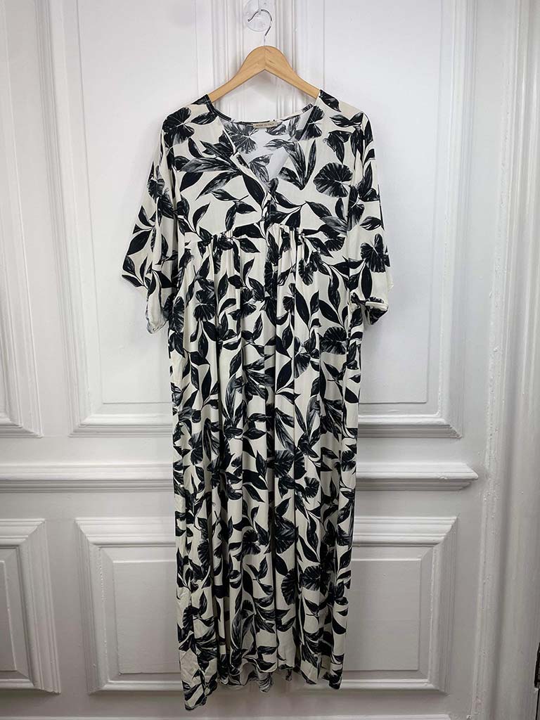 Palm Print Smock Maxi Dress - Onyx