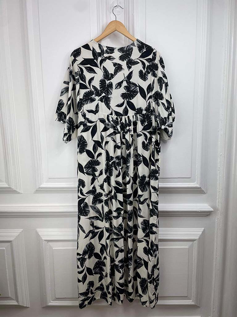 Palm Print Smock Maxi Dress - Onyx