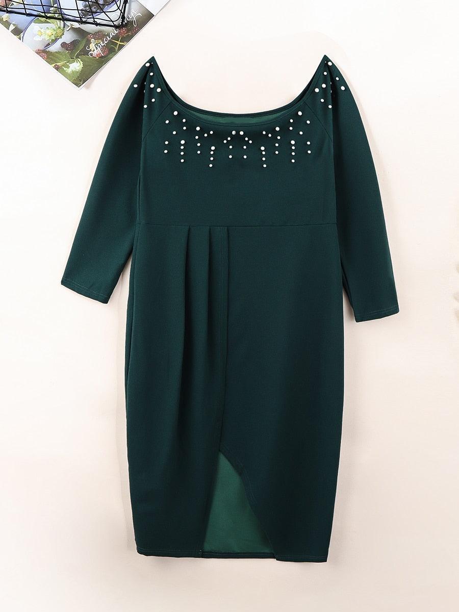 Pearl Beaded Split Thigh Midi Dress