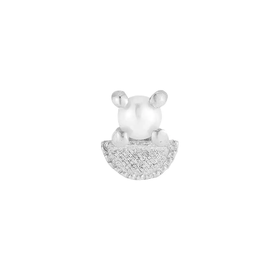 Pearl Half Moon Stud (single), White Gold