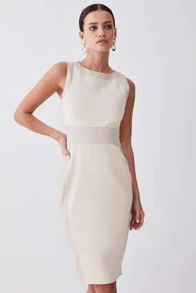 Petite Ponte And Faux Leather Pencil Midi Dress | Karen Millen