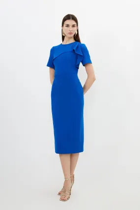 Petite Tailored Structured Crepe Ruffle Pencil Midi Dress | Karen Millen