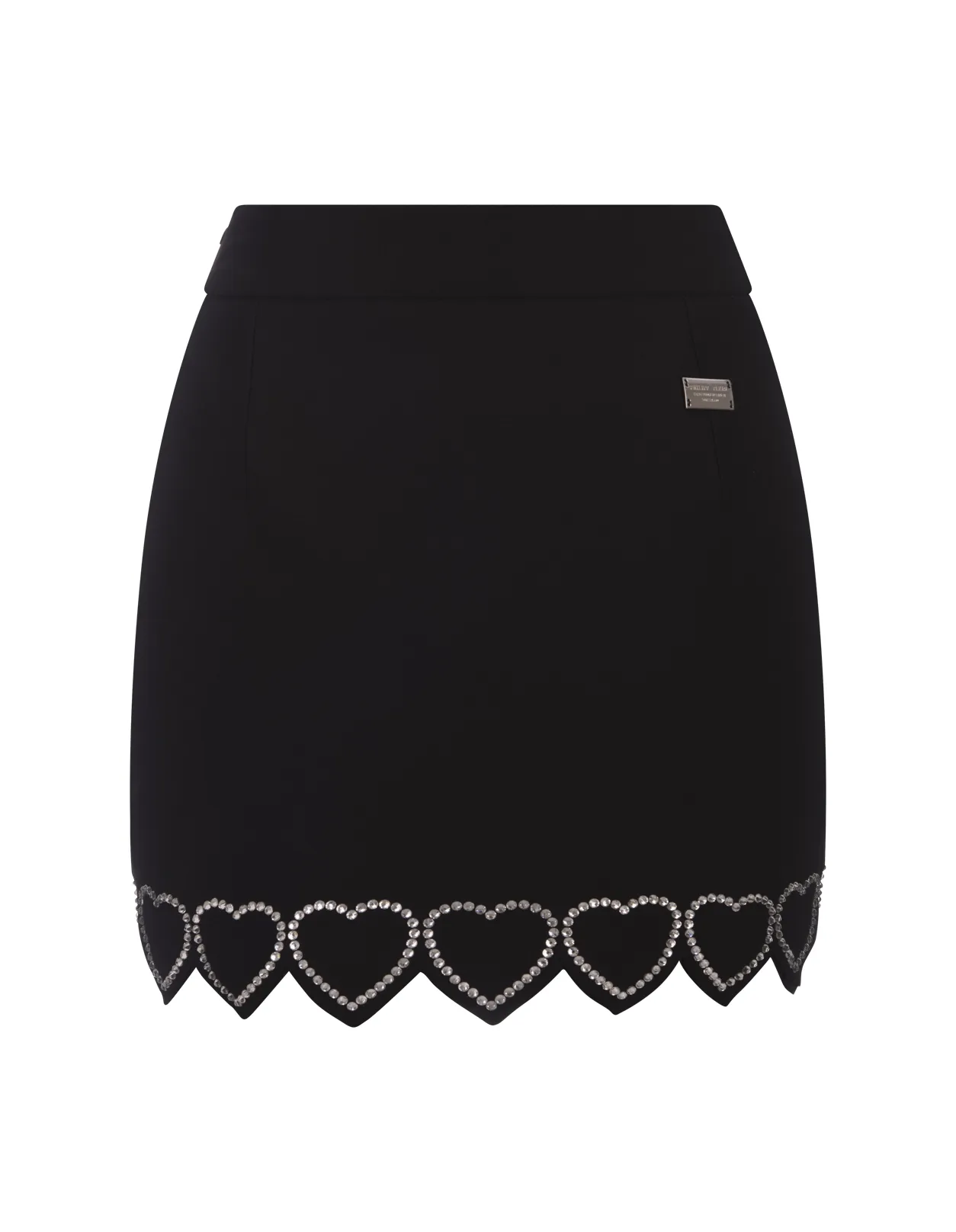 PHILIPP PLEIN Black Cady Mini Skirt Heart