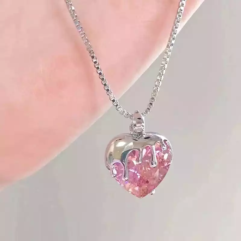 Pink Crystal Heart Necklace MK18665