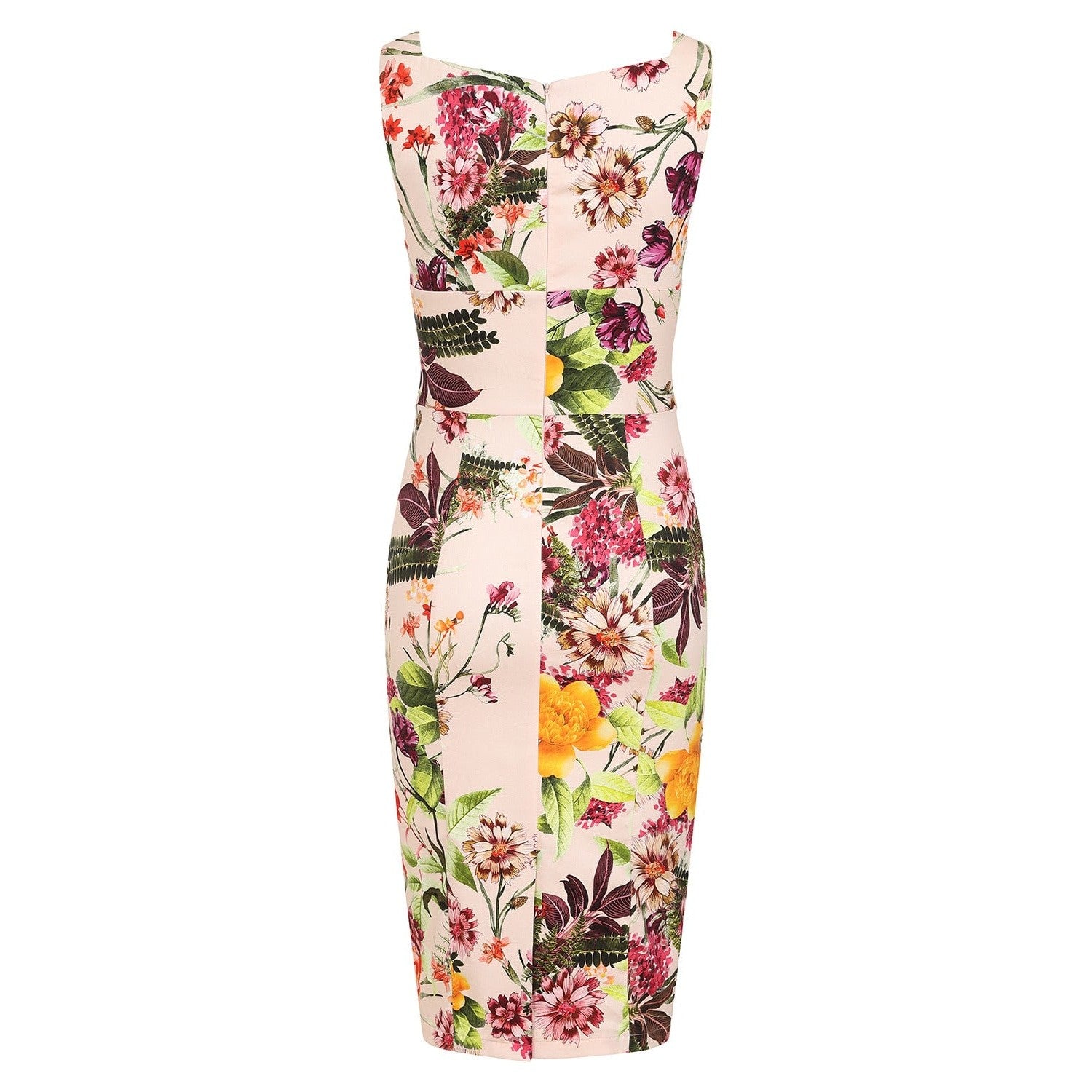 Pink Floral Print Sweetheart Neckline Wiggle Dress