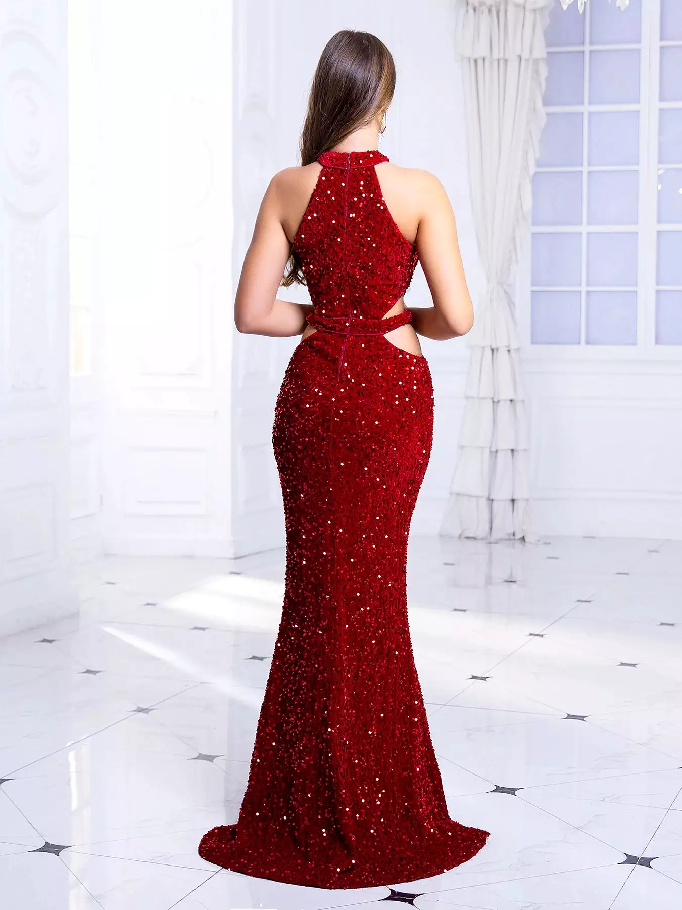 Prom Dress Neck Off Shoulder Evening Prom Gown Red Sexy Sequin Long Dress Split 2024 New