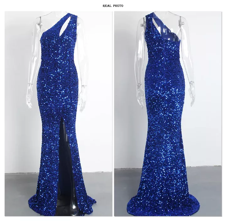 Prom Dress Sexy Cut Out Split Stretch Sequin Formal Party Dress