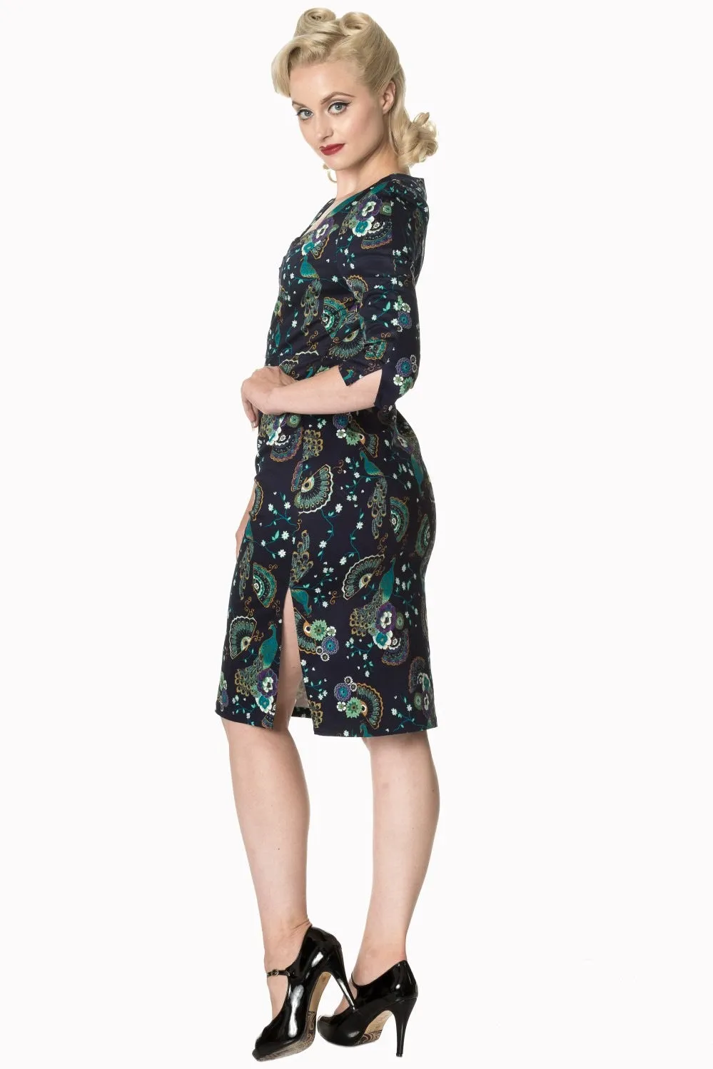 PROUD PEACOCK PENCIL DRESS