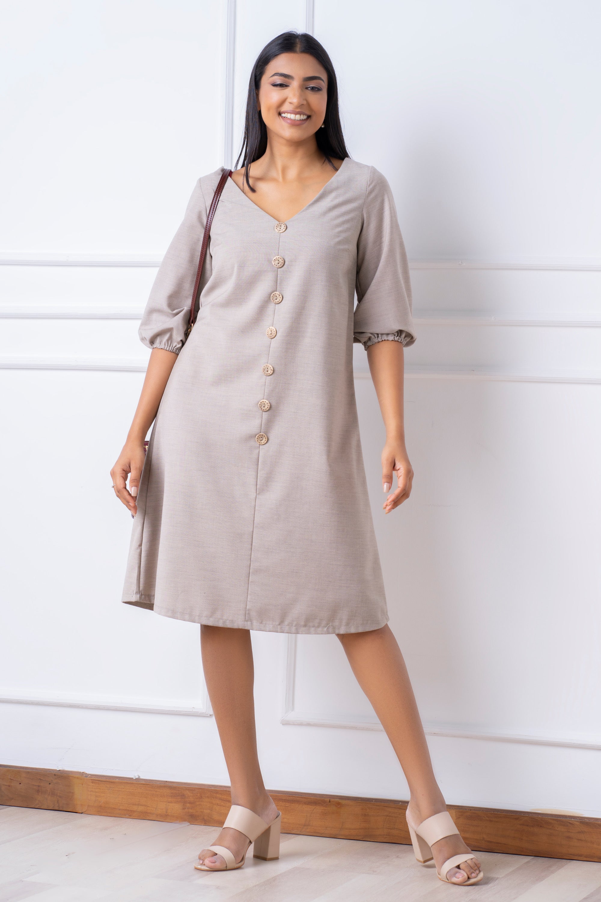 Puff Sleeve Linen Dress - Relaxed Fit