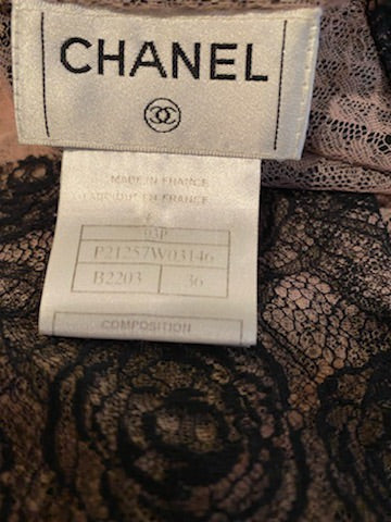 Rare Chanel 03P, 2003 Spring Camellia Flower Pink Black Lace Satin Blouse with matching Skirt Set FR 36 US 4