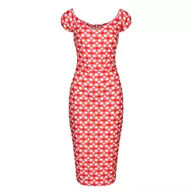 Red and White Gingham Heart Print Bodycon Pencil Dress