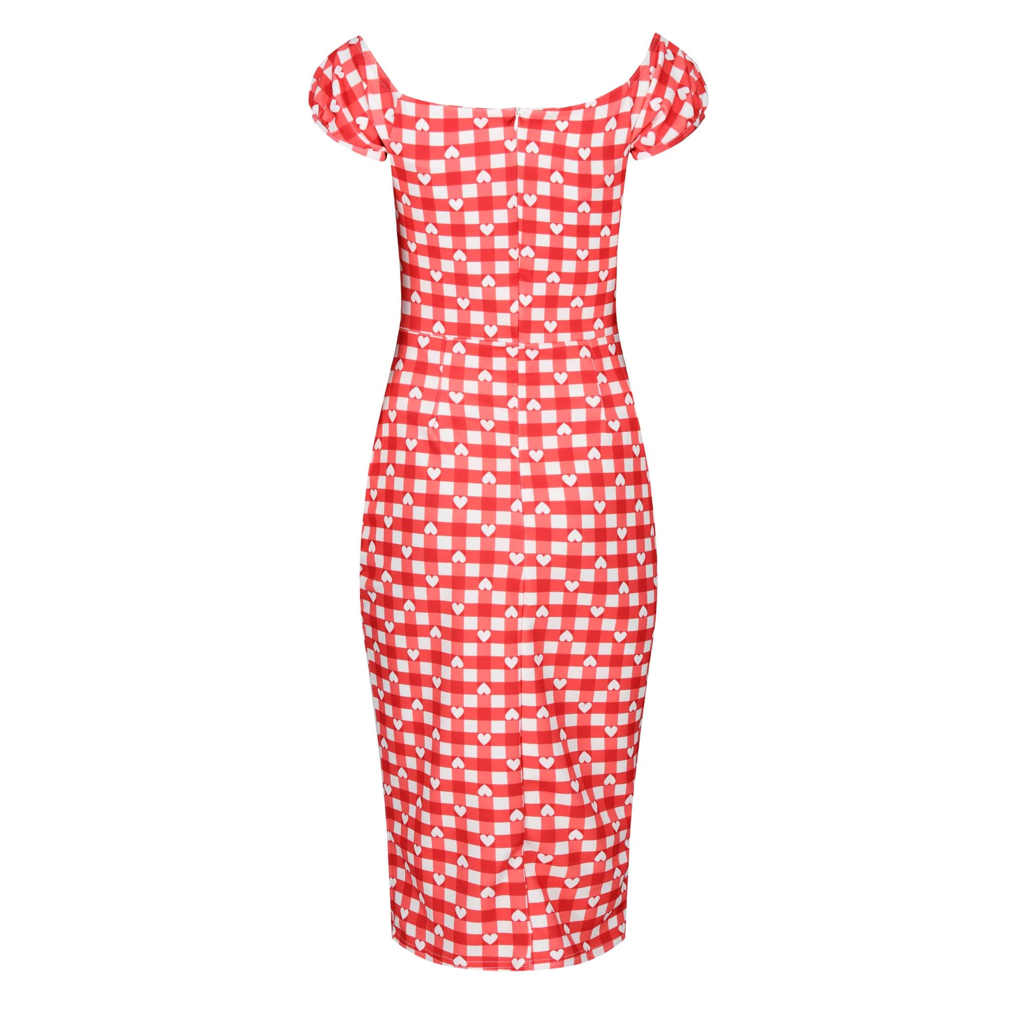 Red and White Gingham Heart Print Bodycon Pencil Dress