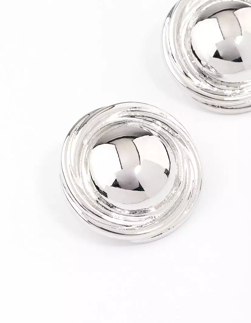 Rhodium Button Medium Stud Earrings