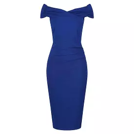 Royal Blue Cap Sleeve Crossover Top Bardot Wiggle Pencil Dress