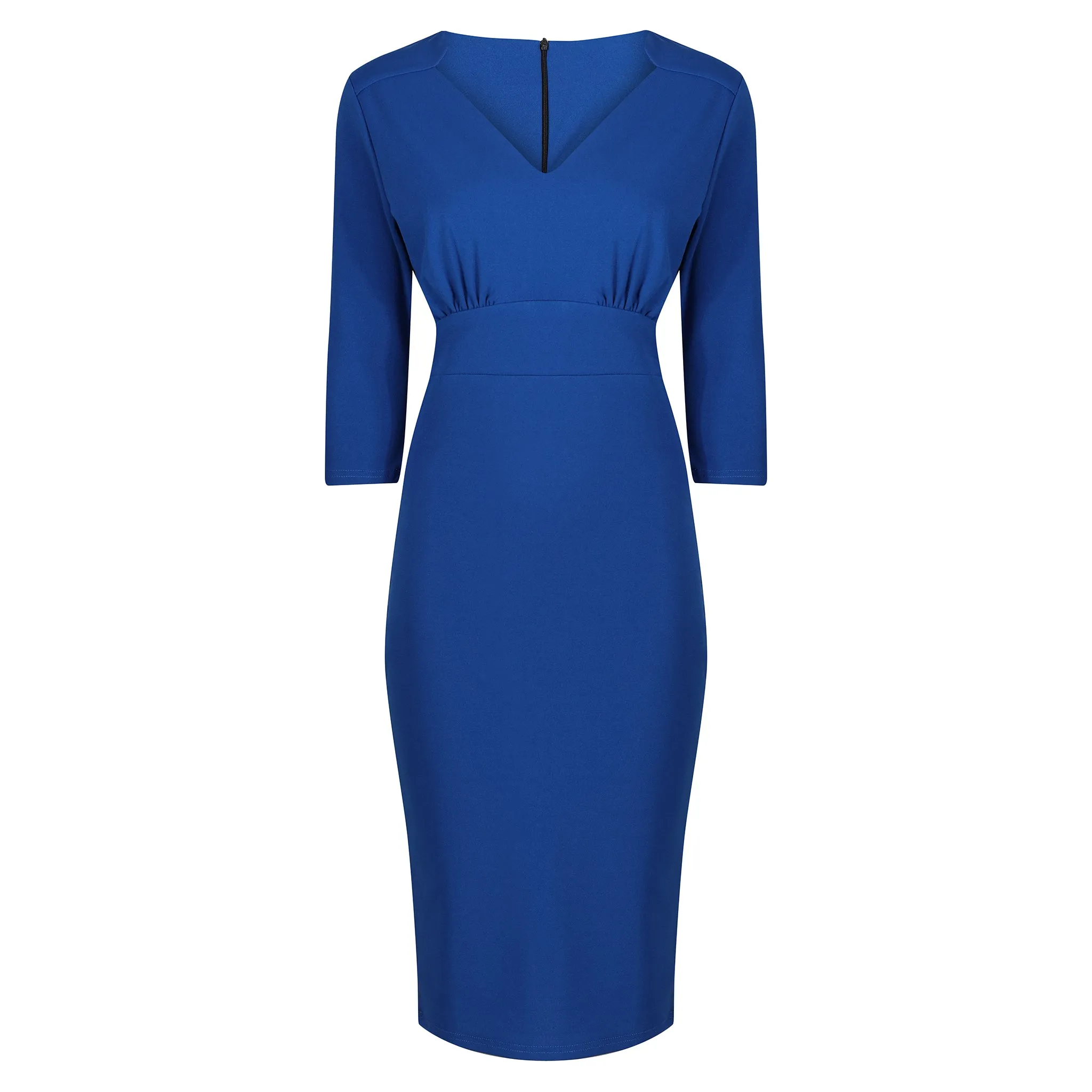 Royal Blue Vintage 3/4 Sleeve Bodycon Midi Pencil Dress