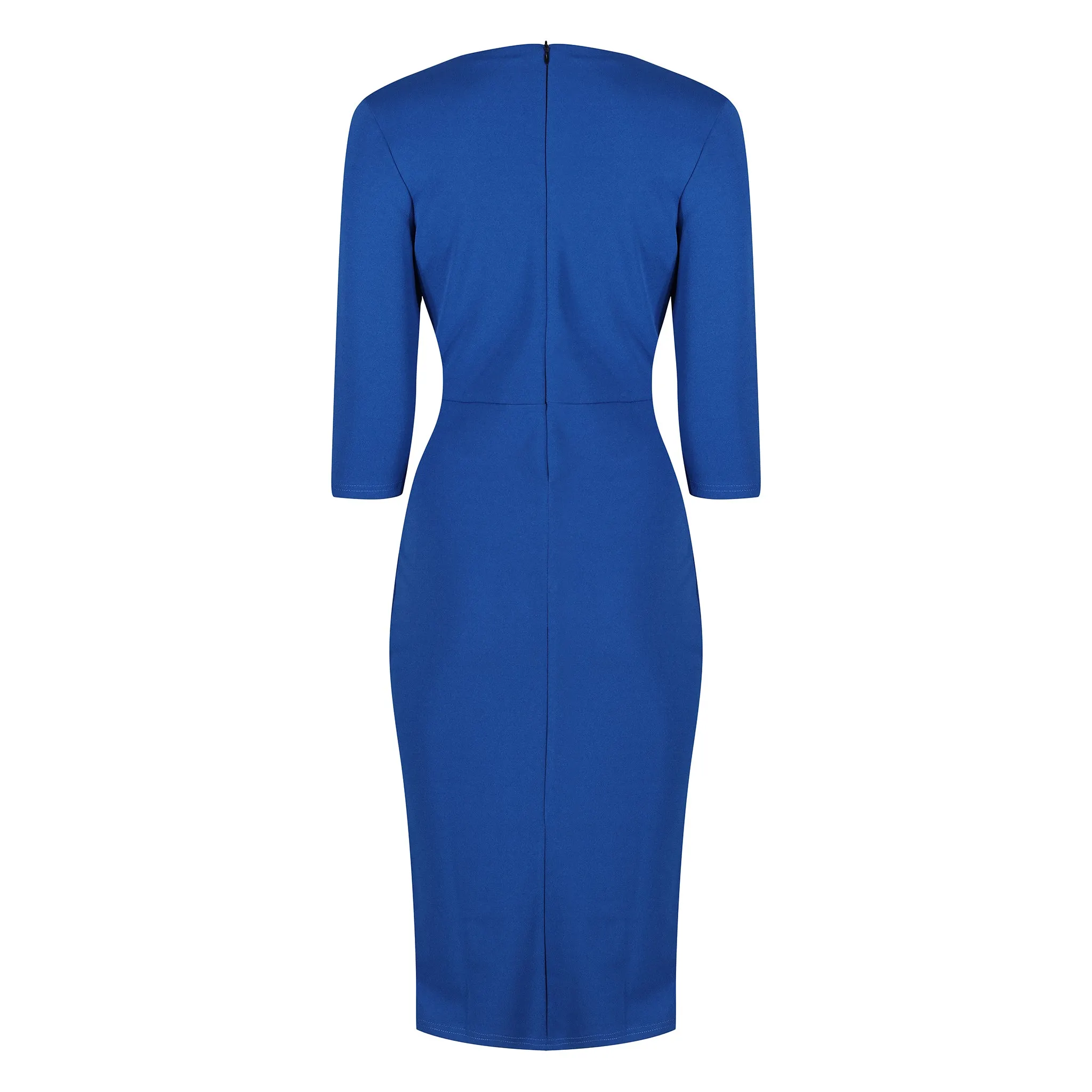 Royal Blue Vintage 3/4 Sleeve Bodycon Midi Pencil Dress