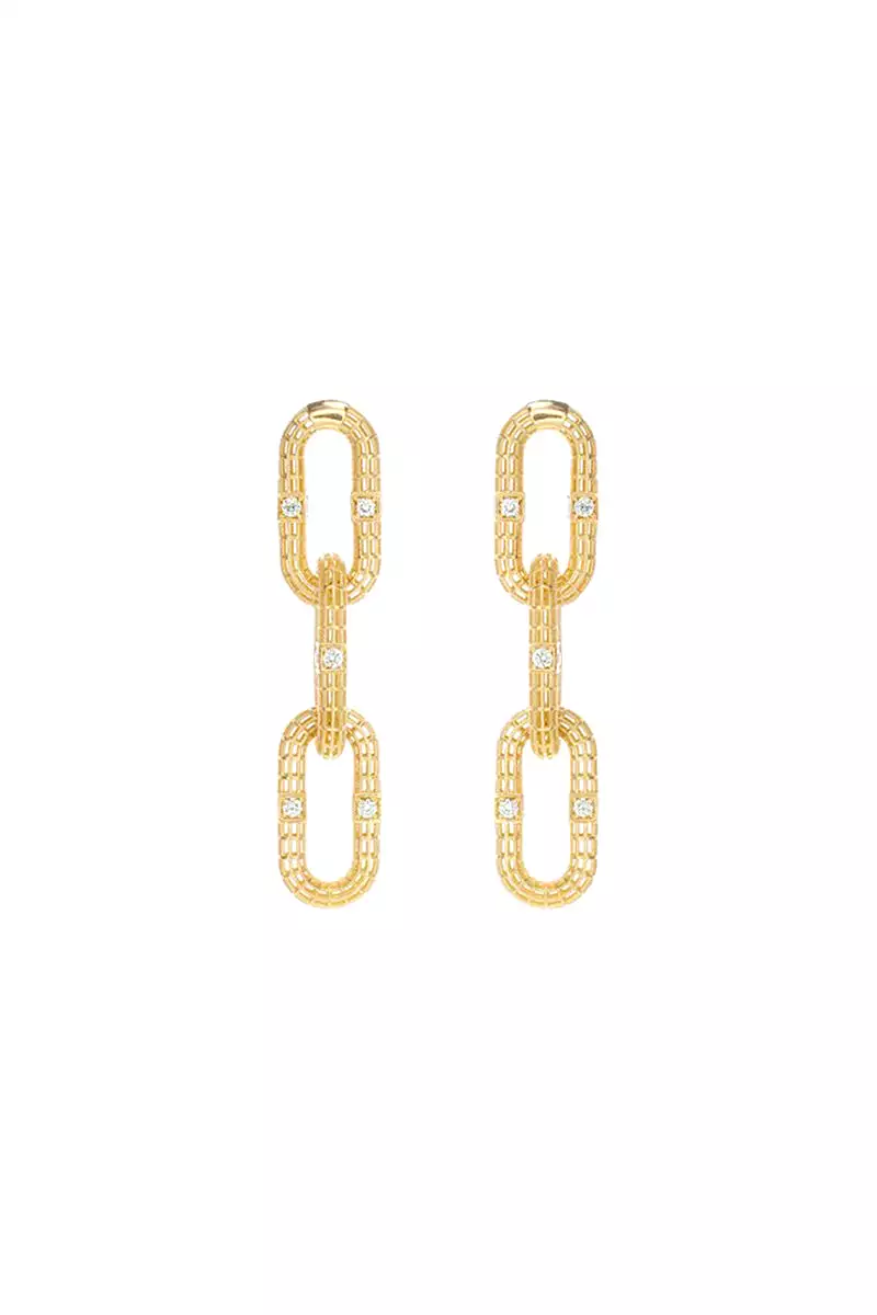 Signature 3-Link Earrings w/ Diamonds - 18k Yellow Gold