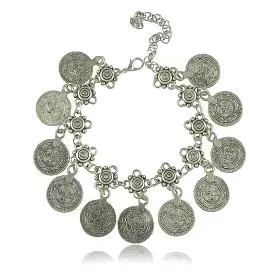 Silver Coin Boho Charm Bracelet