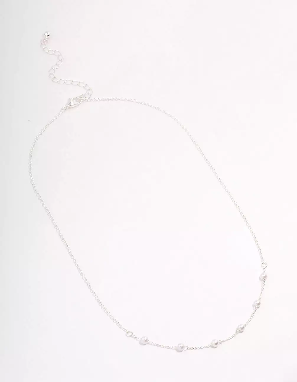 Silver Dainty Pearl Station Necklace