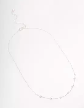 Silver Dainty Pearl Station Necklace