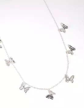 Silver Multi Butterfly Station Necklace