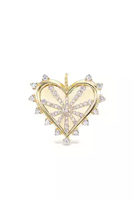 Small Pave Spiked Heart Charm Diamond - 14k Yellow Gold