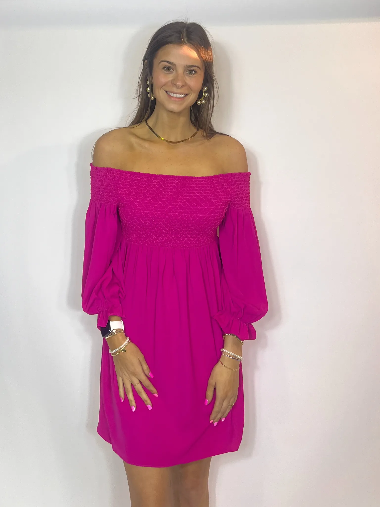 Smock off Shoulder Dress Pink