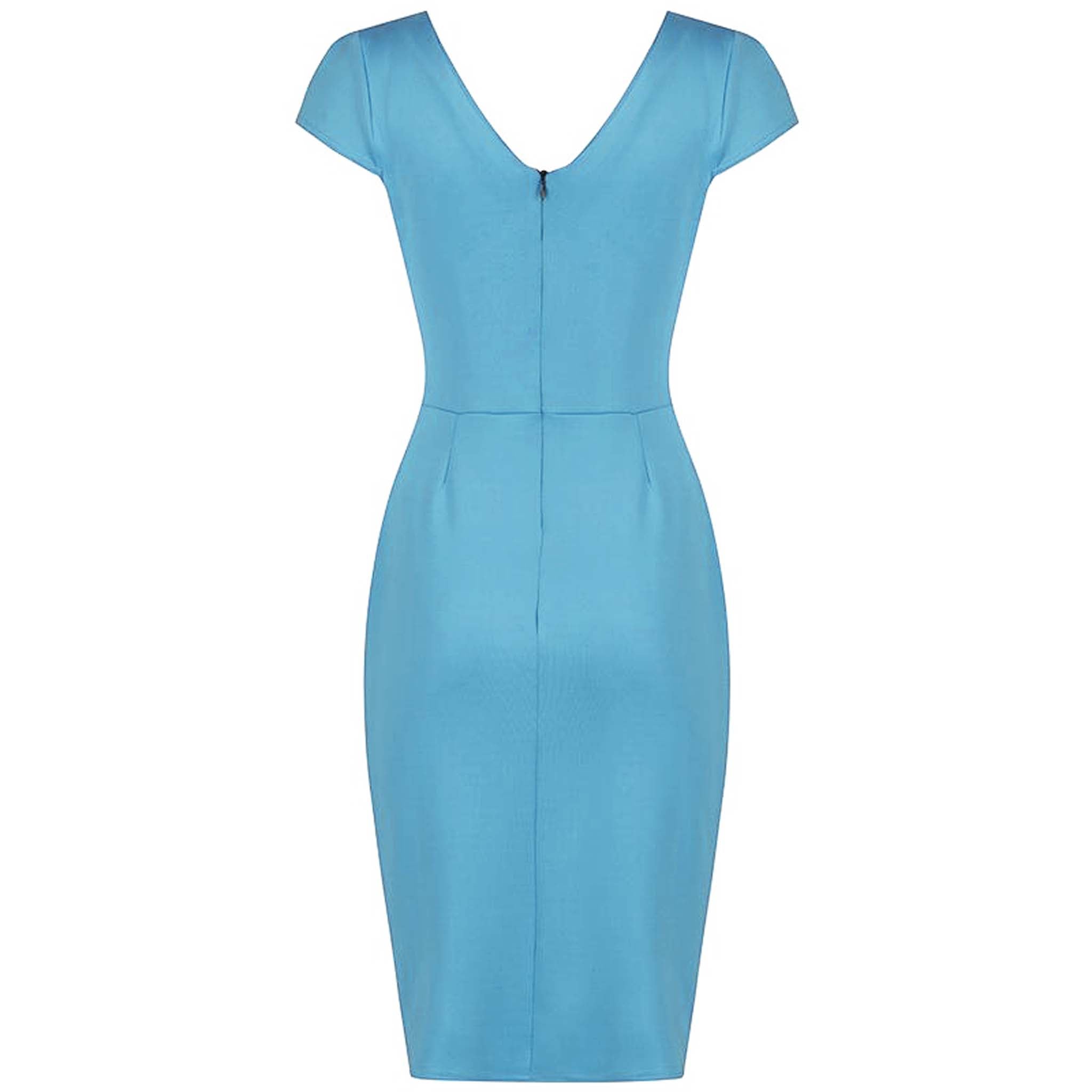 Summer Blue Cap Sleeve Crossover Top Bodycon Wiggle Pencil Dress