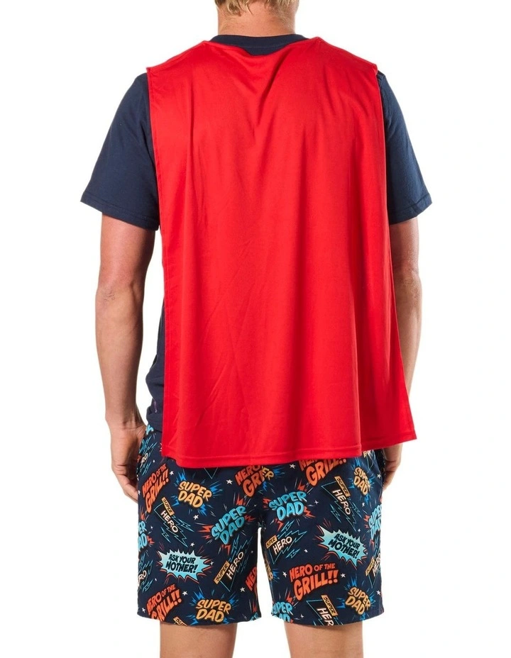 Super Dad Cotton Knit Pyjama Set With Detachable Cape in Blue