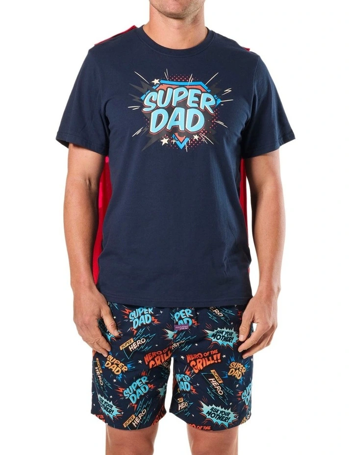 Super Dad Cotton Knit Pyjama Set With Detachable Cape in Blue