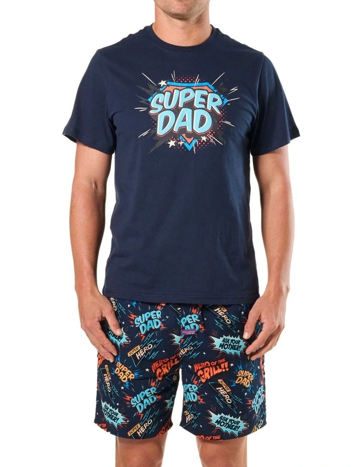 Super Dad Cotton Knit Pyjama Set With Detachable Cape in Blue