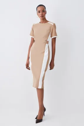 Tall Compact Stretch Contrast Panel Midi Pencil Dress | Karen Millen