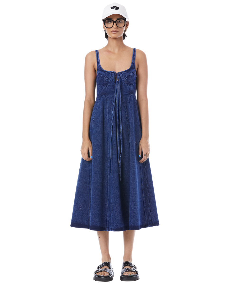 Tie Up Midi Dress Blue