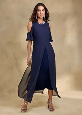 Together Navy Split Front Cold Shoulder Maxi Dress