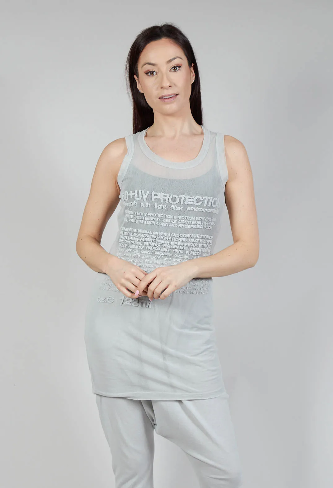 Vest Top with Lettering Motif in Grey Print