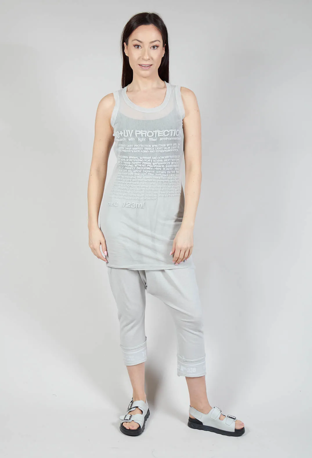 Vest Top with Lettering Motif in Grey Print