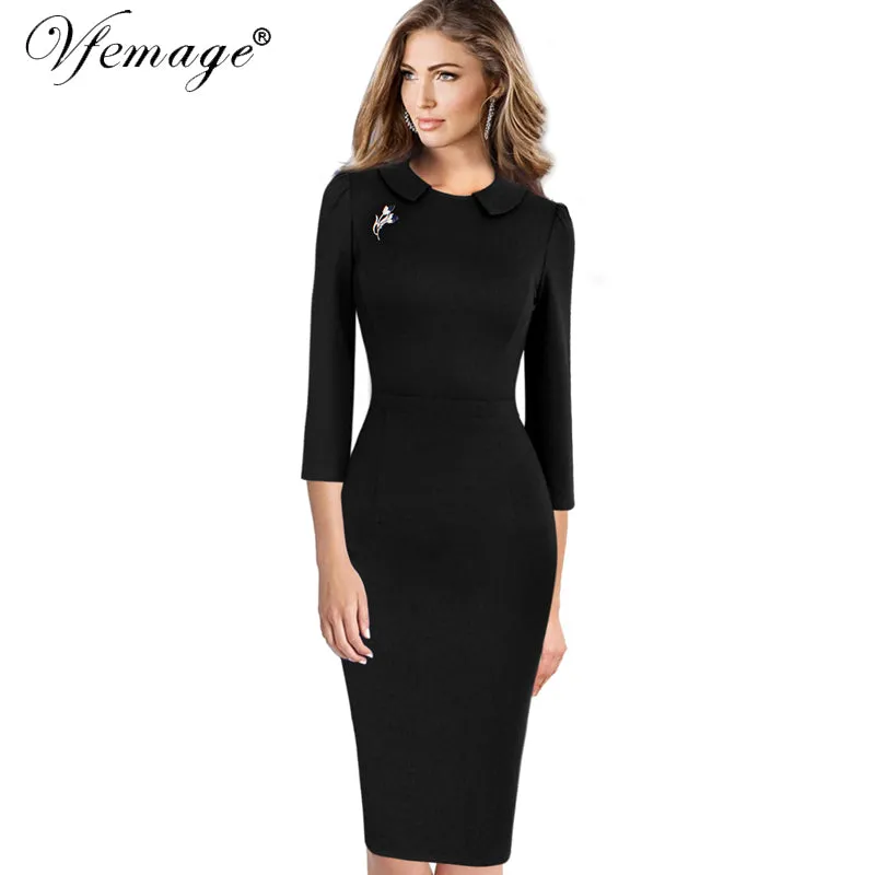 Vfemage Women Elegant Vintage 2018 Spring Autumn Slim Casual Wear To Work Business Office Party Bodycon Pencil Sheath Dress 4423